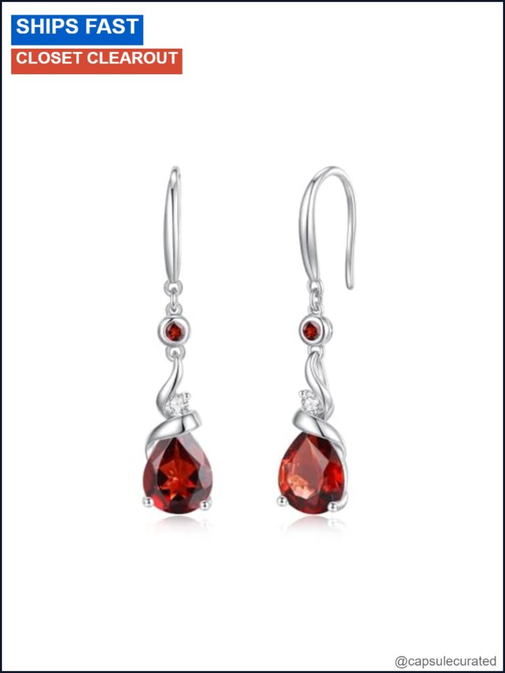 Garnet Dangle Earrings 925 Sterling Silver Teardrop January Birthstone